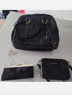 Bundel Lot Of 3 Elegant Black Quilted Handbag